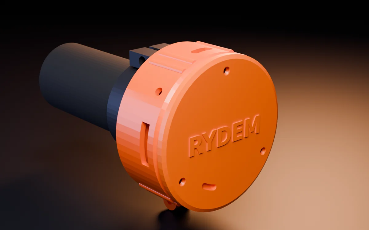 The Rydem Sensor on a handlebar end, in Rydem orange